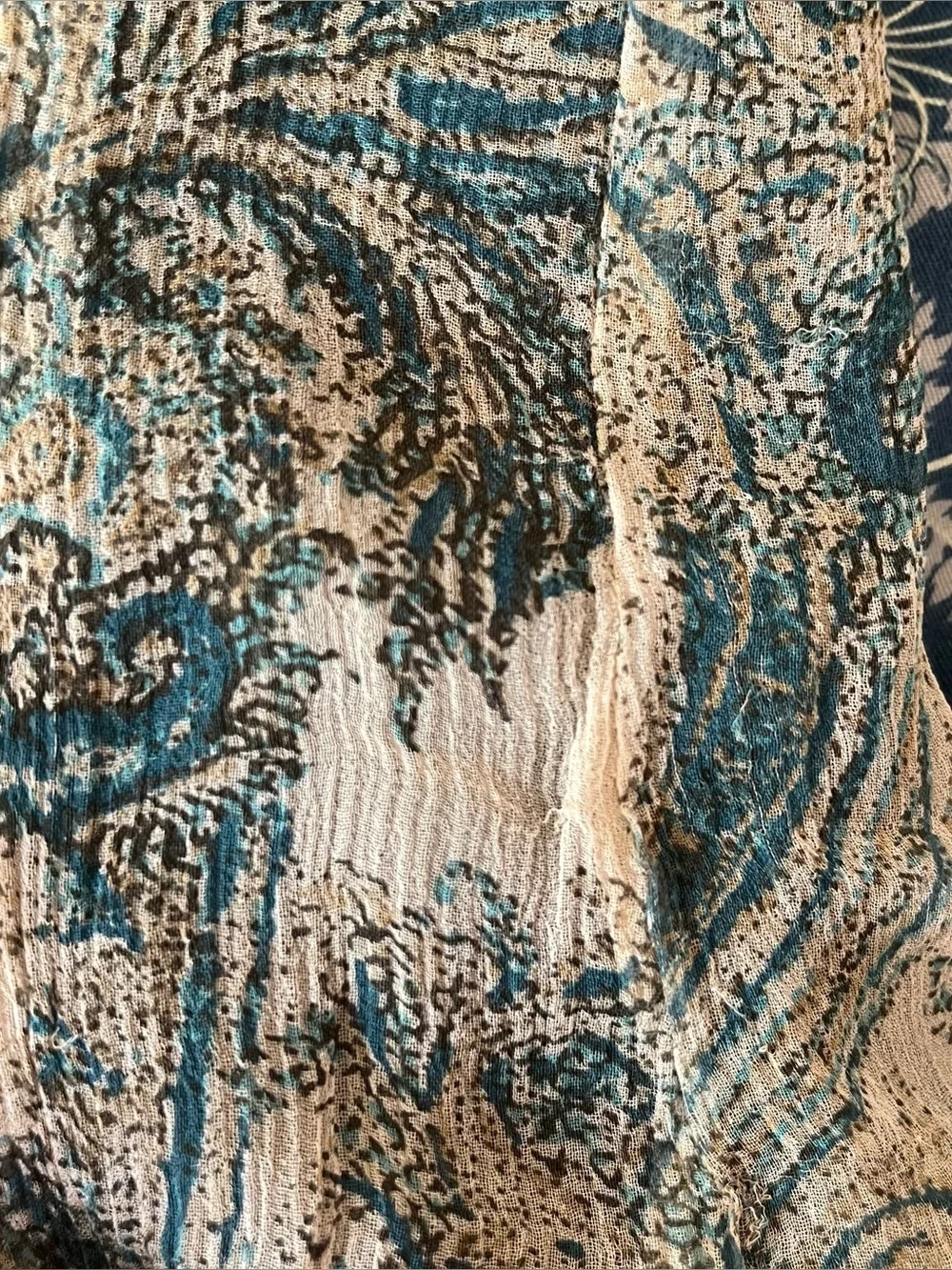 Y2K Silk Blouse Paisley Fairy Bell Sleeves Flowy Dainty Boho Velvet Detail - Picture 8 of 10